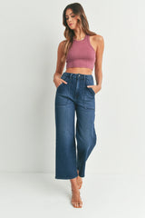 THE CARGO PATCH POCKET WIDE LEG DENIM JEANS