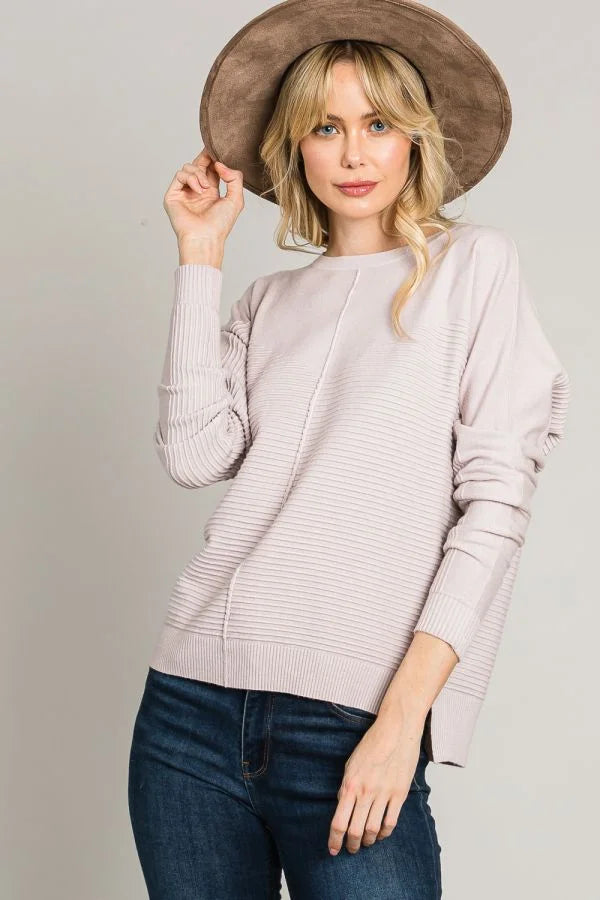 SOFT MIXED TEXTURE SWEETHEART FINE GAUGE PULLOVER DOLMAN