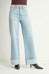 CUFFED PALAZZO HIGH RISE DENIM JEANS