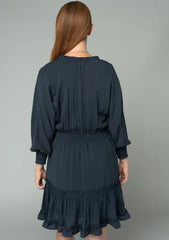 BOHO DOLMAN SLEEVE TIE FRONT SMOCKED MINI DRESS