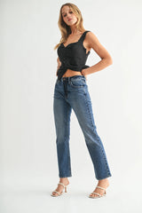 HIGH RISE SLIM CROPPED BOOTCUT DENIM JEANS