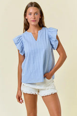 SPLIT V-NECK BUTTERFLY SLEEVE BLOUSE