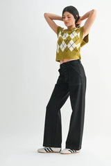BUTTON DOWN SLIM WIDE LEG DENIM