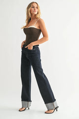HIGH RISE CUFFED WIDE LEG JEAN DENIM